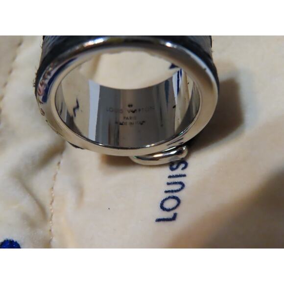 Louis Vuitton M64243 Berg Monogram Eclipse Ring Silver Black Leather Sz 10 - Picture 6 of 9